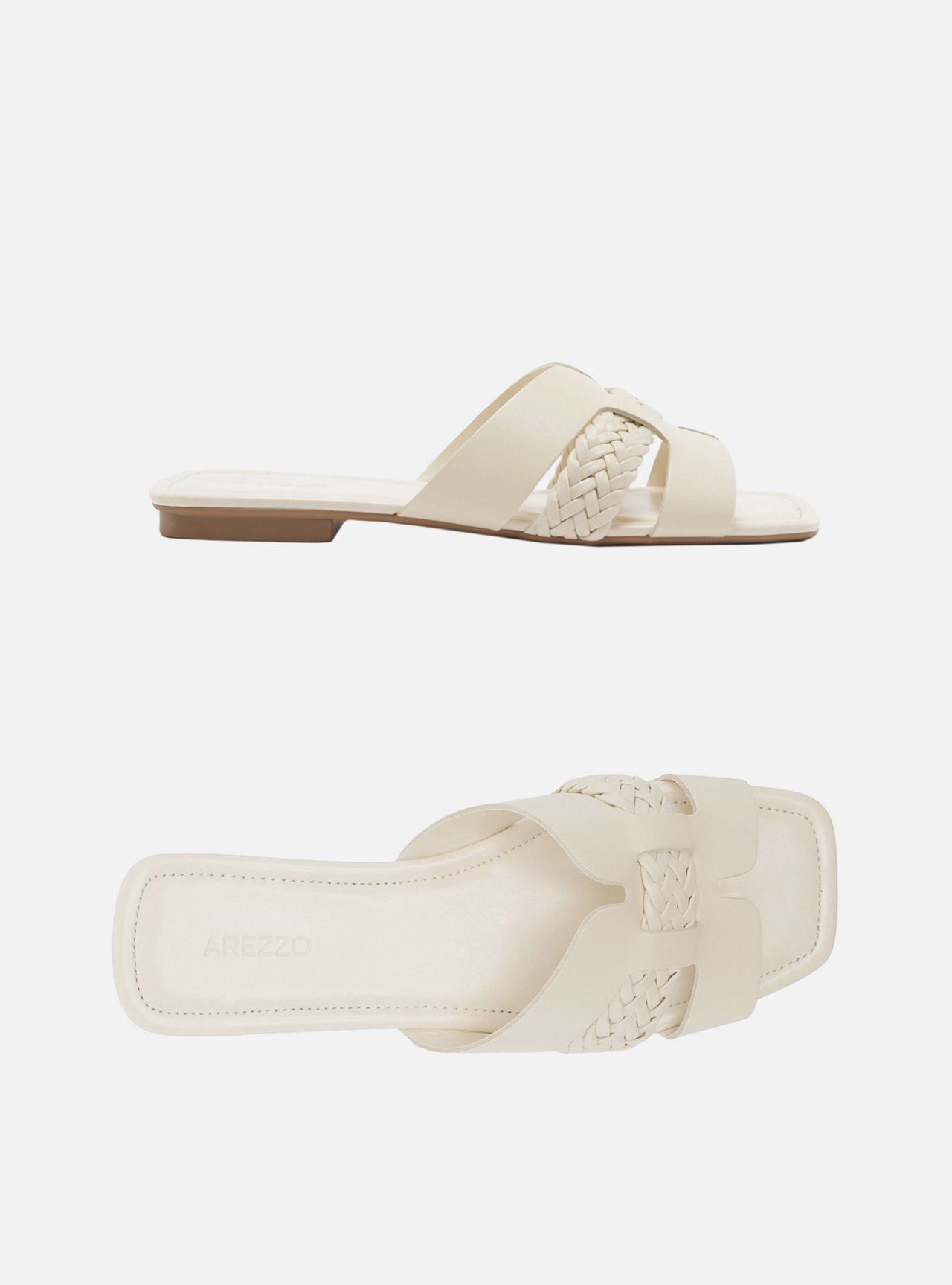 Rasteira Off-White Bico Quadrado Tiras — foto 5