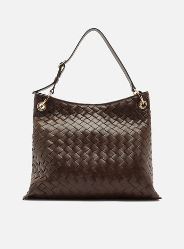 Arezzo — Bolsa Hobo Marrom Couro Grande Tressê