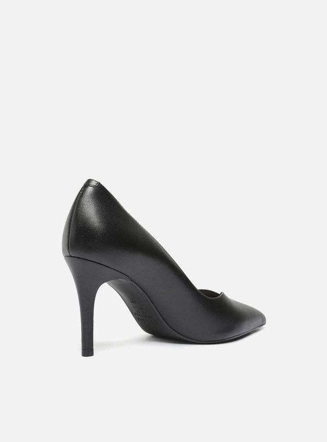 Scarpin Preto Couro Salto Médio Fino Detalhe