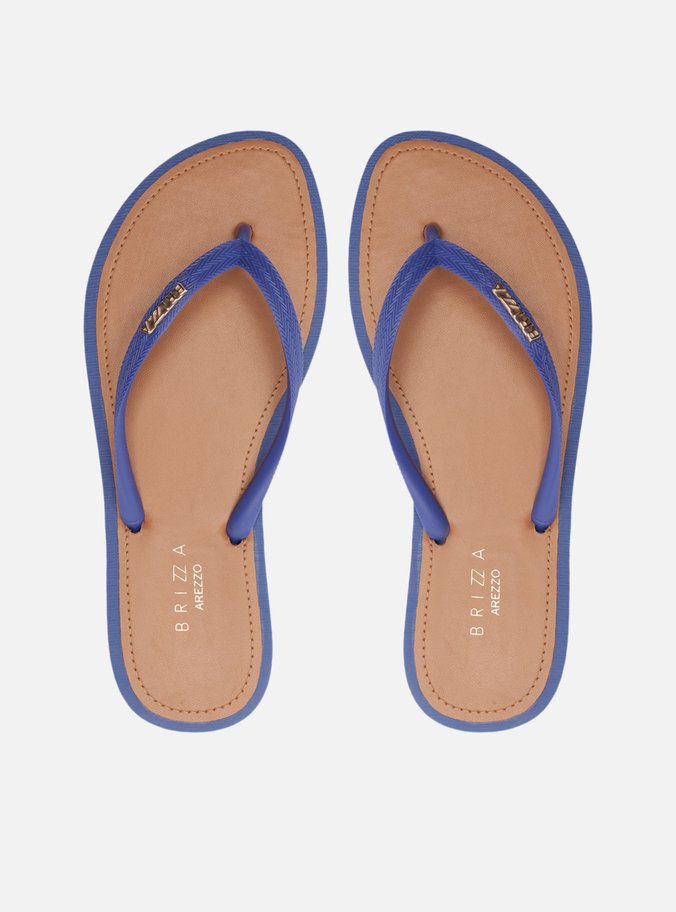 Chinelo de Dedo Tiras Azuis Palmilha Marrom