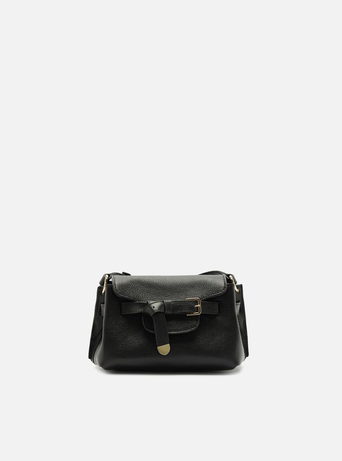 Bolsa Tiracolo Preta Couro Pequena Fivela Dourada
