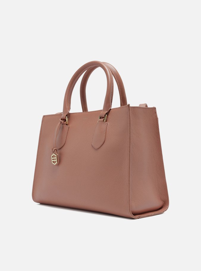 Bolsa Tote Rosa Couro Grande Bag Charm Metal