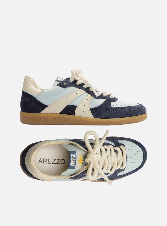 Tênis Azul Camurça Amarração Retrô Branco