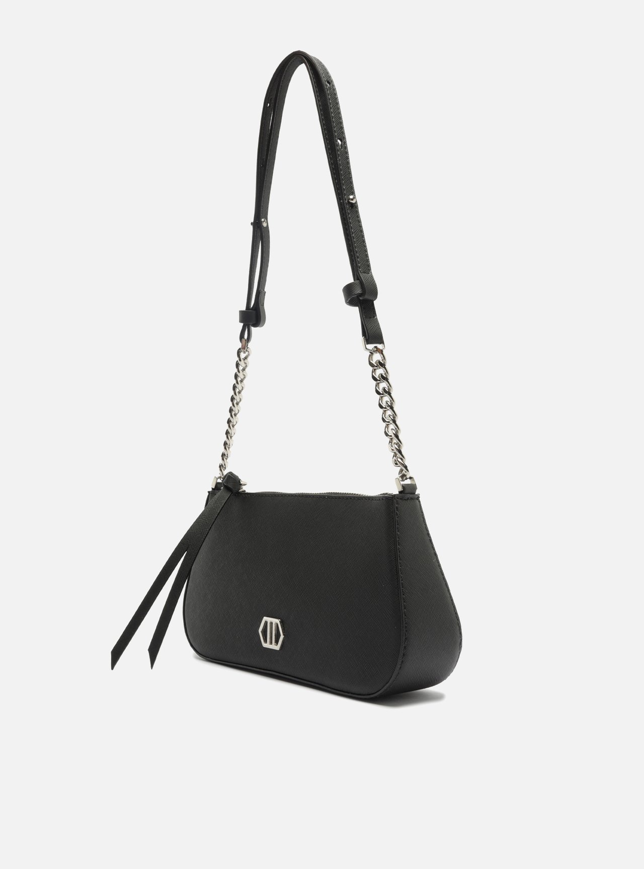 Bolsa Tiracolo Preta Couro Pequena Corrente — foto 2