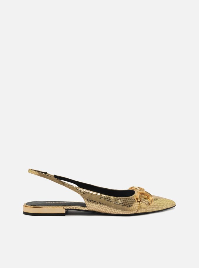 Sapatilha Dourada Snake Bico Fino Slingback Bridão