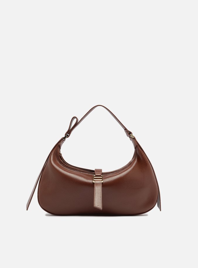 Bolsa Shoulder Marrom Couro Média Metais Dourados