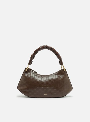 Bolsa Tiracolo Marrom Couro Tressê Média