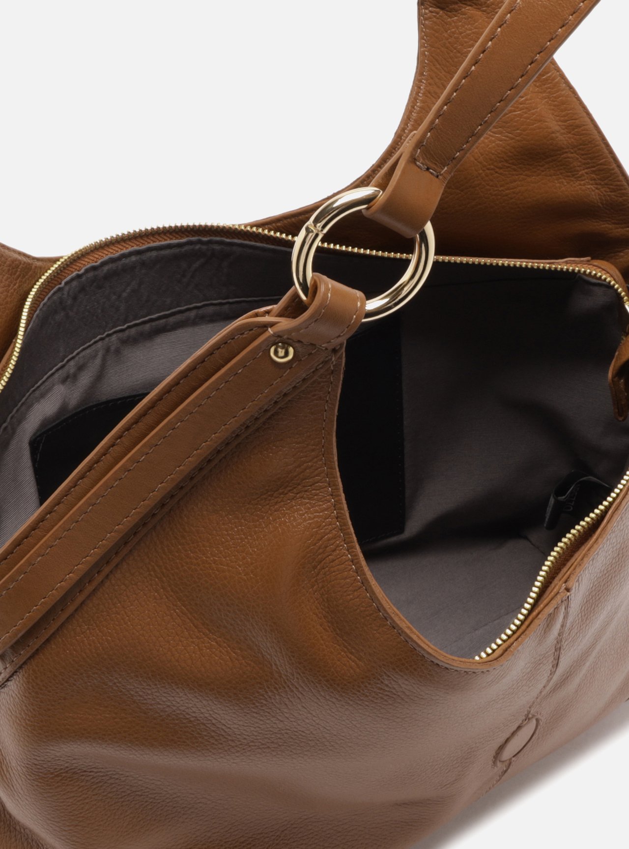 Bolsa Hobo Marrom Couro Grande Metais Dourados — foto 4