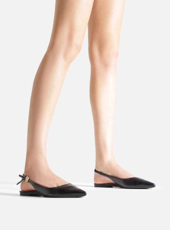 Sapatilha Preta Couro Slingback Metal Heritage