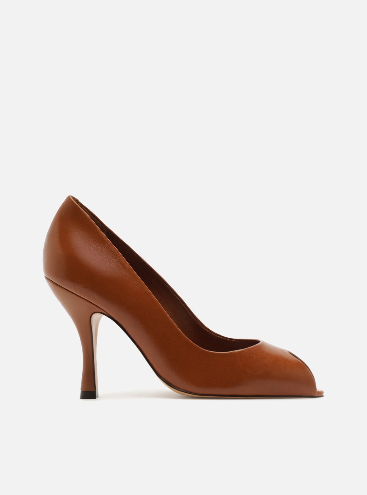 Peep Toe Marrom Couro Salto Alto Fino — foto 1