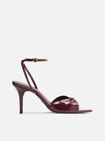 Sandália Vermelha Verniz Bico Folha Metal