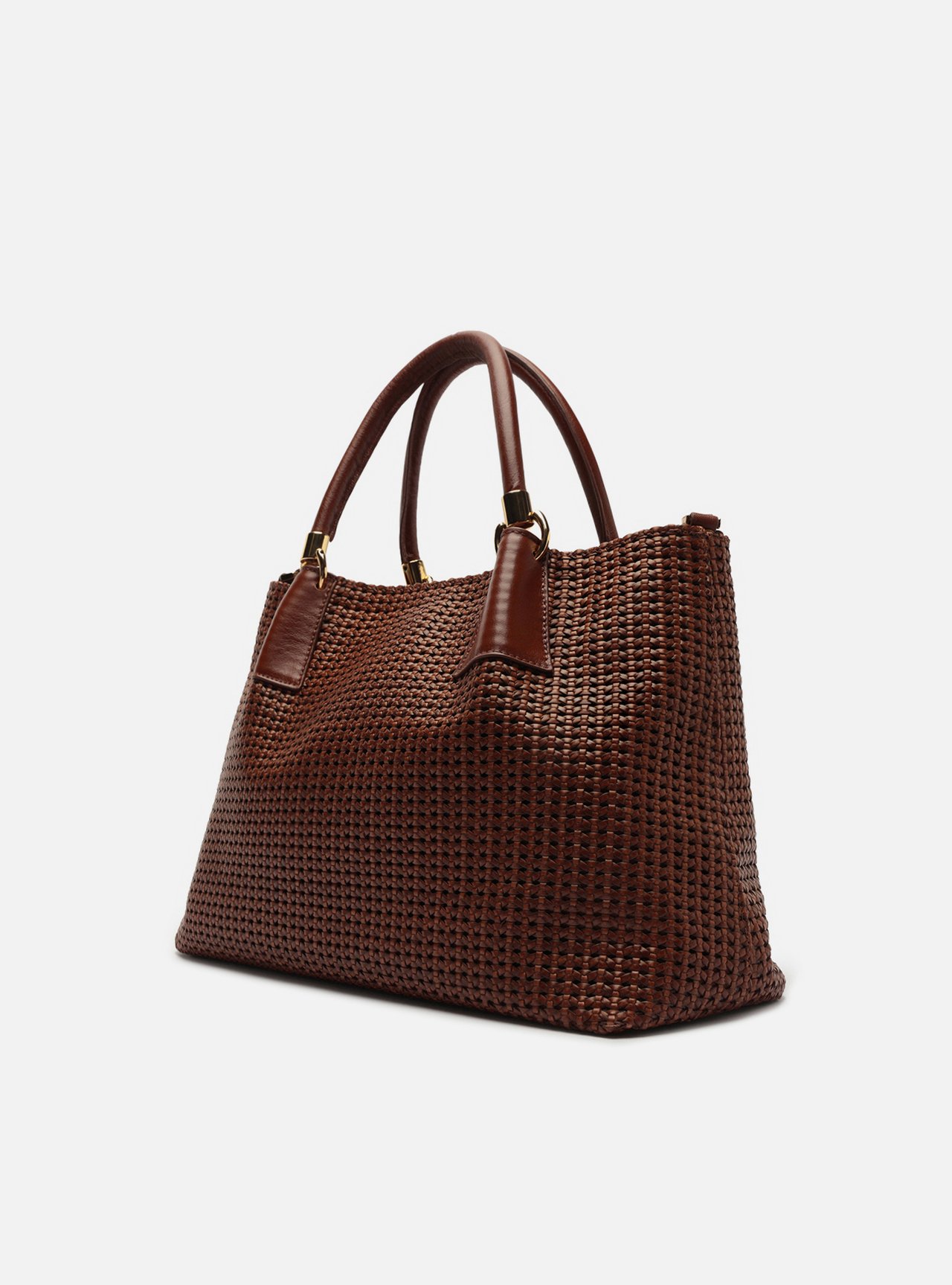 Bolsa Tote Marrom Couro Média Tressê — foto 2