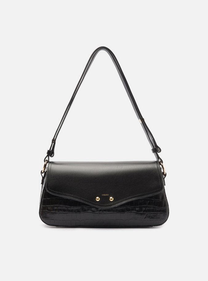 Bolsa Tiracolo Preta Média Textura Croco