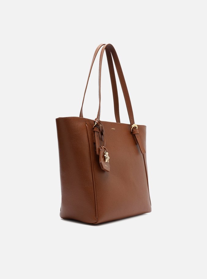 Bolsa Tote Marrom Couro Média Metal Flor