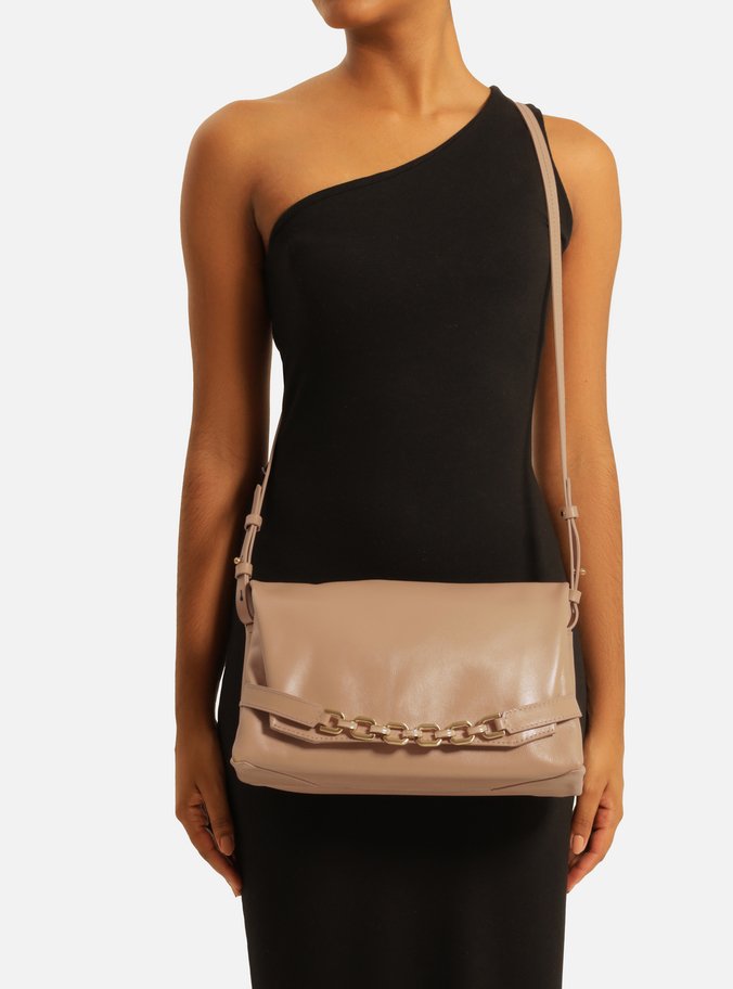 Bolsa Tiracolo Bege Couro Esther Média