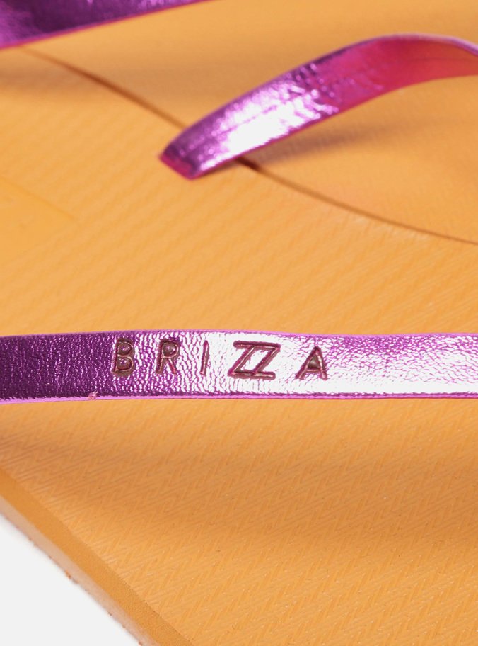 Chinelo de Dedo Laranja Tira Metalizada Rosa Brizza