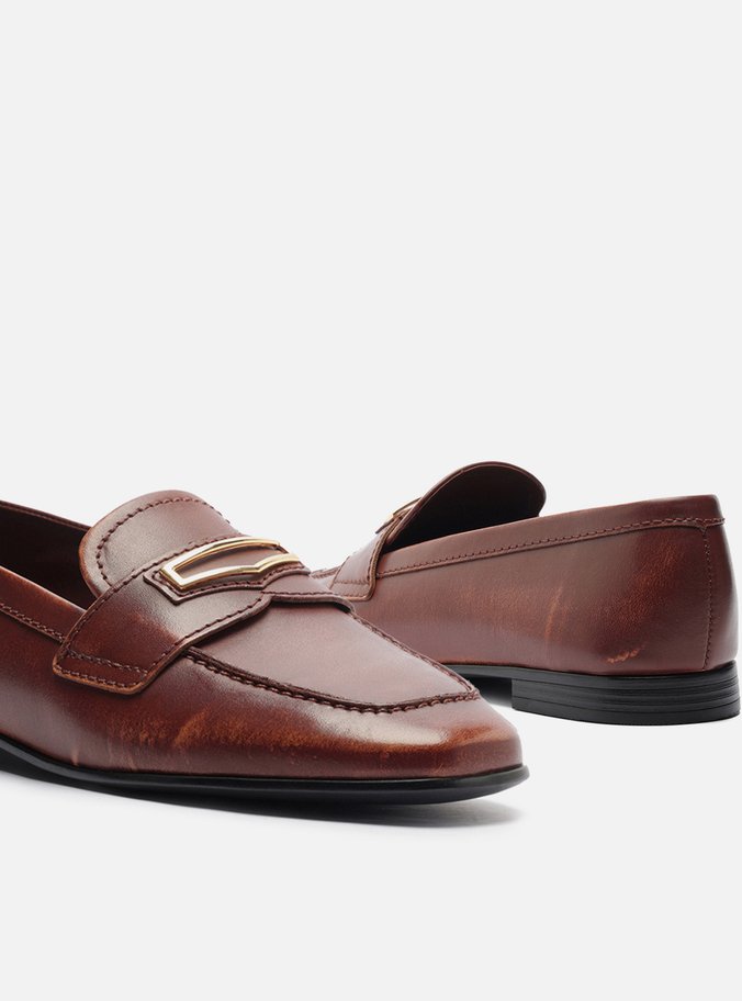 Mocassim Marrom Couro Tira Metal