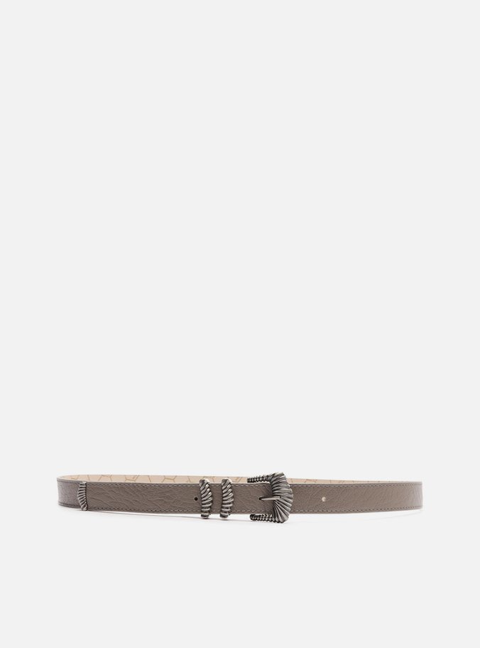 Cinto Cinza Couro Fivela Folk
