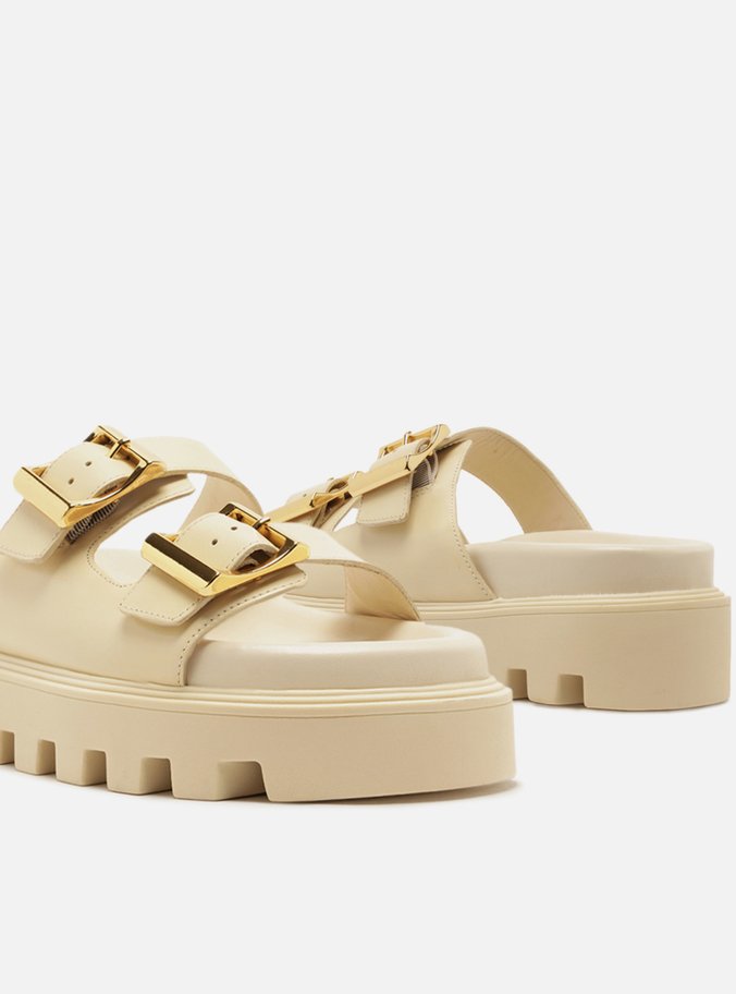 Sandália Off-White Couro Flatform Tratorada