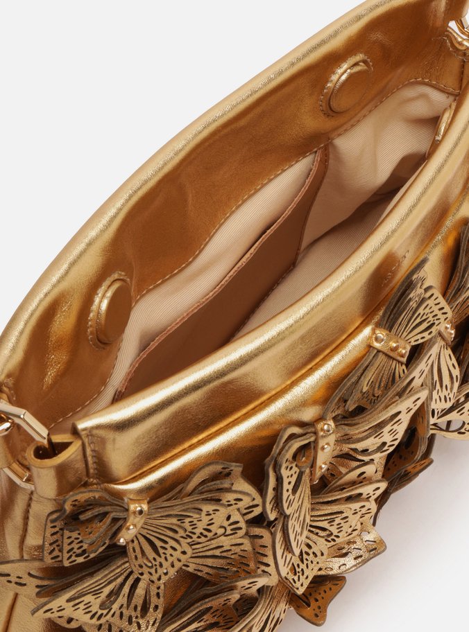 Clutch Dourada Couro Pequena Borboletas