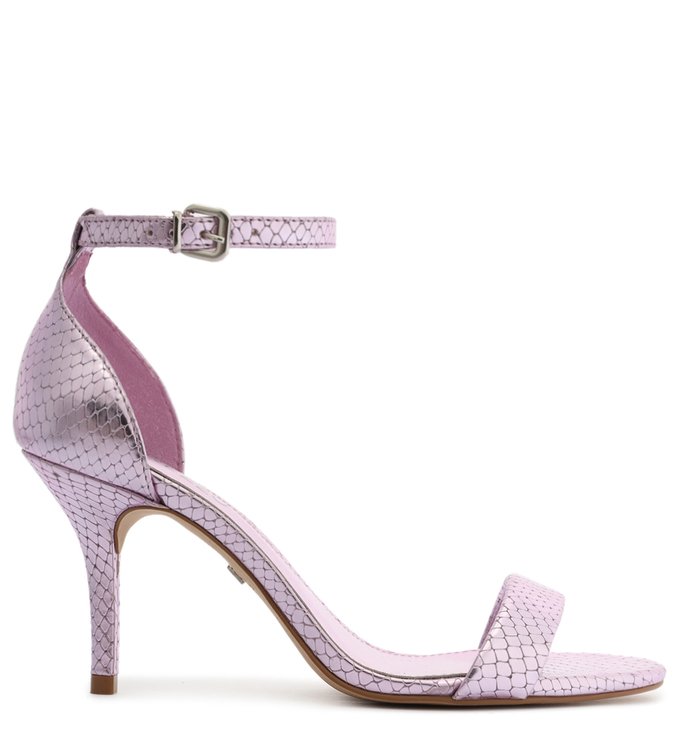 Sandália Rosa Metal Snake Salto Médio Fino