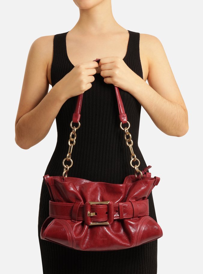 Bolsa Shoulder Vermelha Couro Grande Maxi Fivela