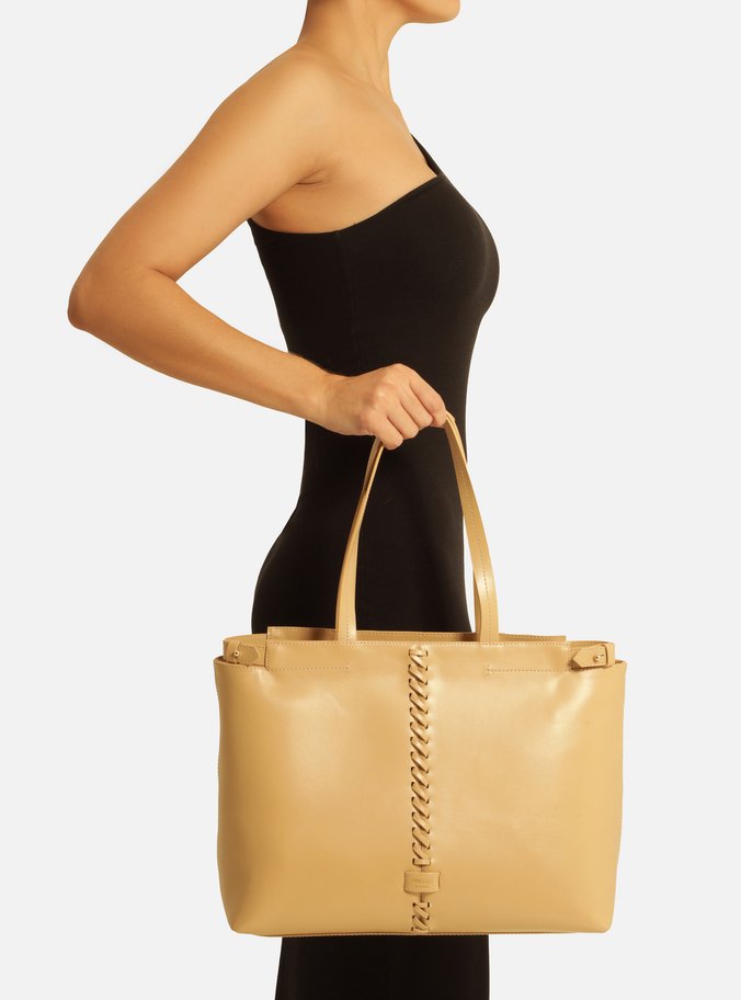 Bolsa Tote Bege Giorno Média Trançado