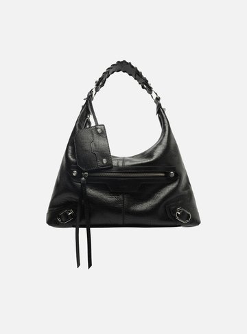 Arezzo — Bolsa Hobo Preta Couro Média Alça Tressê