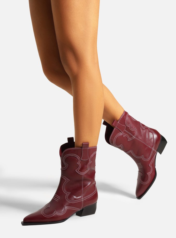 Bota outlet vermelha couro