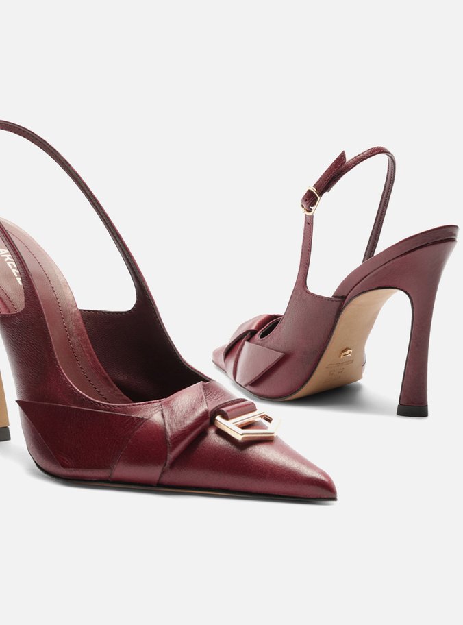Mule Vermelho Couro Bico Fino Salto Alto