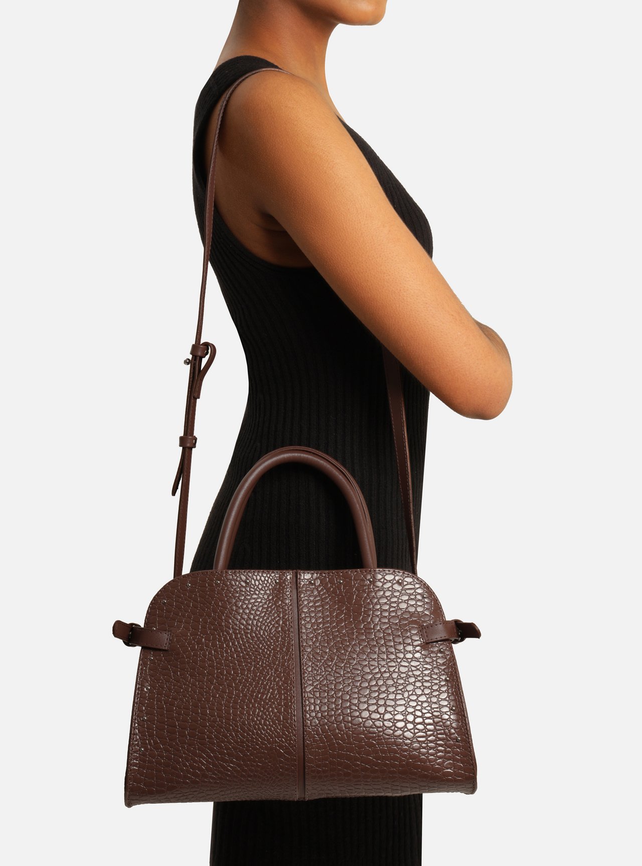 Bolsa Tote Marrom Croco Grande Rebites — foto 6