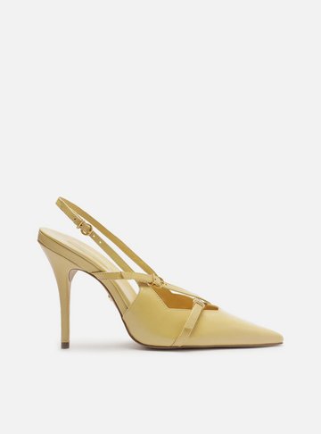 Scarpin Amarelo Couro Salto Alto Slingback Amélia
