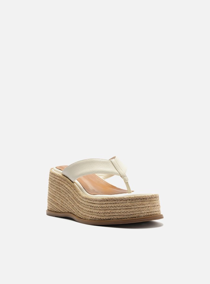 Sandália Branca Couro Plataforma Palha Flip Flop
