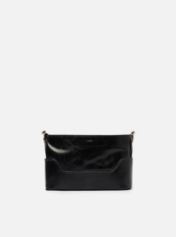 Bolsa Tiracolo Preta Couro Natural Pequena Metais