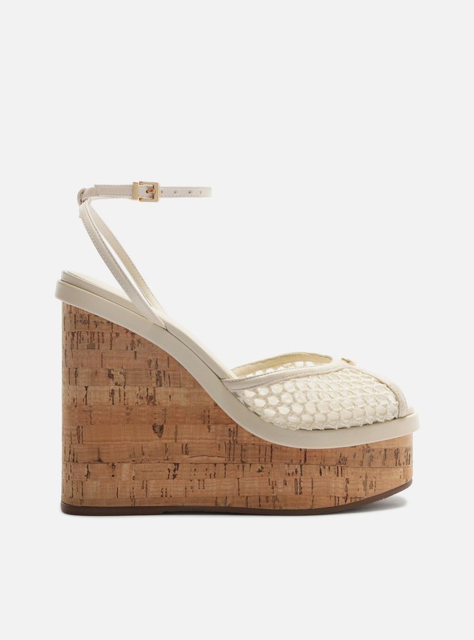 Sandália Off White Crochê Plataforma Fivela
