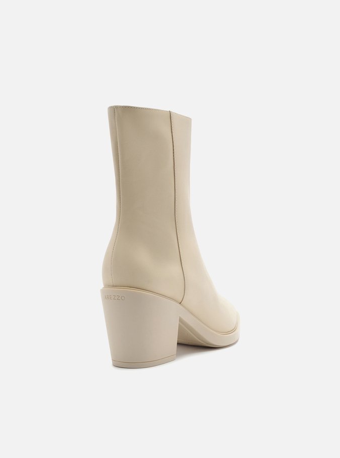 Bota Off-White Couro Cano Médio Western