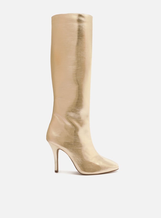 Bota Dourada Cano Longo Bico Quadrado Hailey