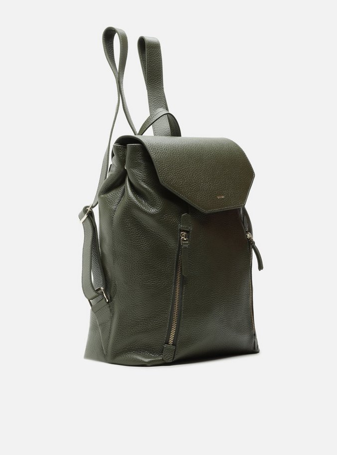 Mochila Verde Couro Grande Bolsos