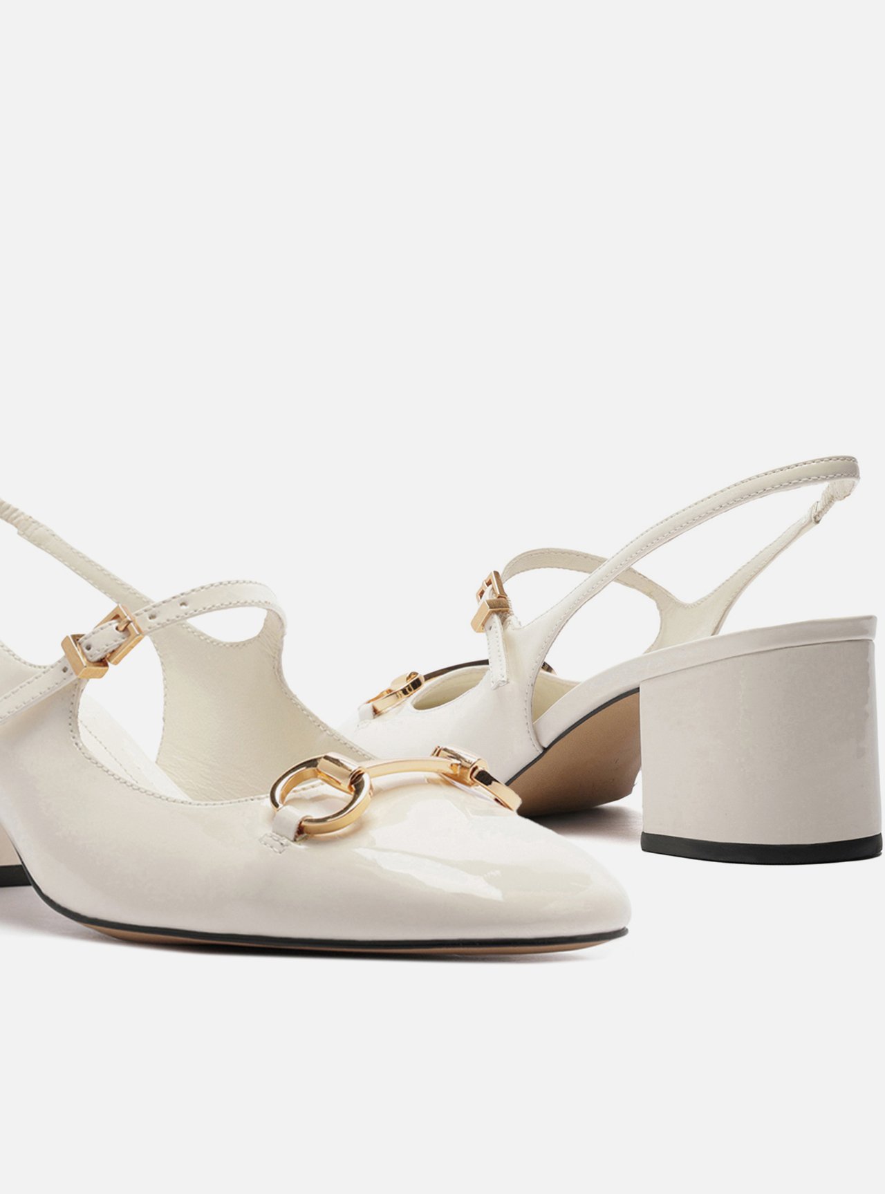 Sapato Boneca Branco Verniz Bloco Slingback — foto 4