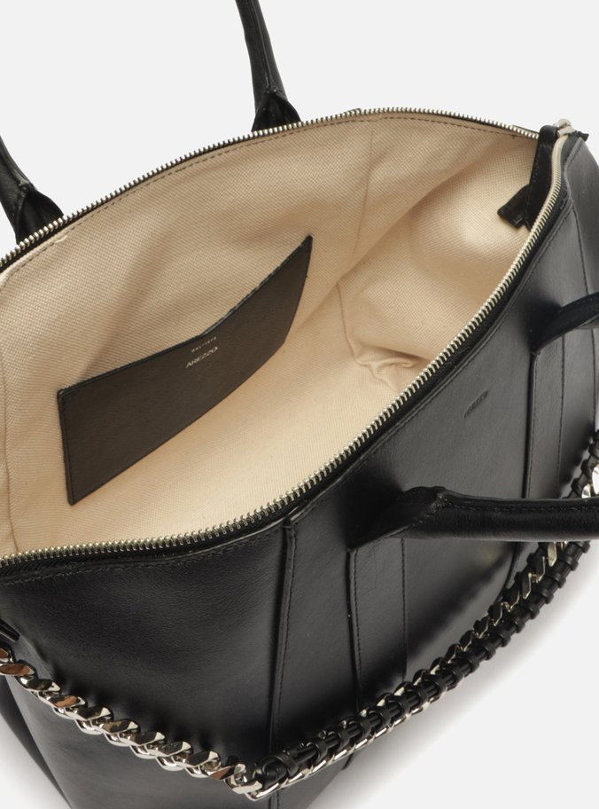 Bolsa Shopping Preta Couro Grande Corrente