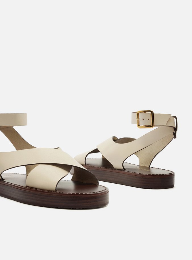 Sandália Branca Couro Flatform Tiras Largas