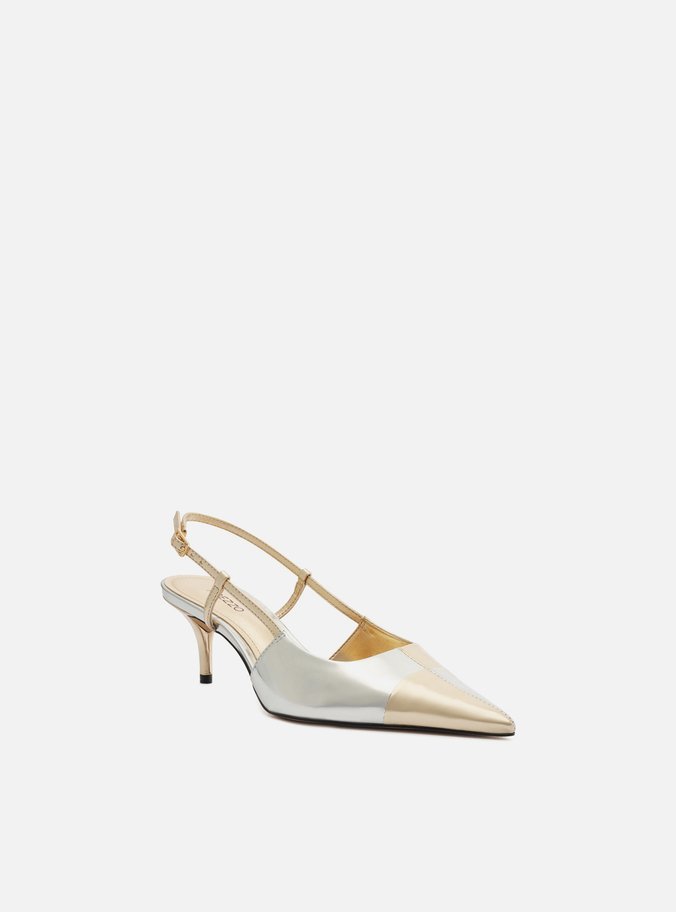 Scarpin Metalizado Bico Fino Slingback Bicolor