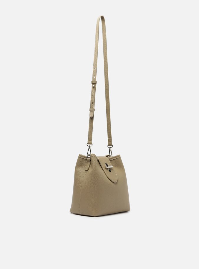Bolsa Bucket Bege Média Fecho Metal
