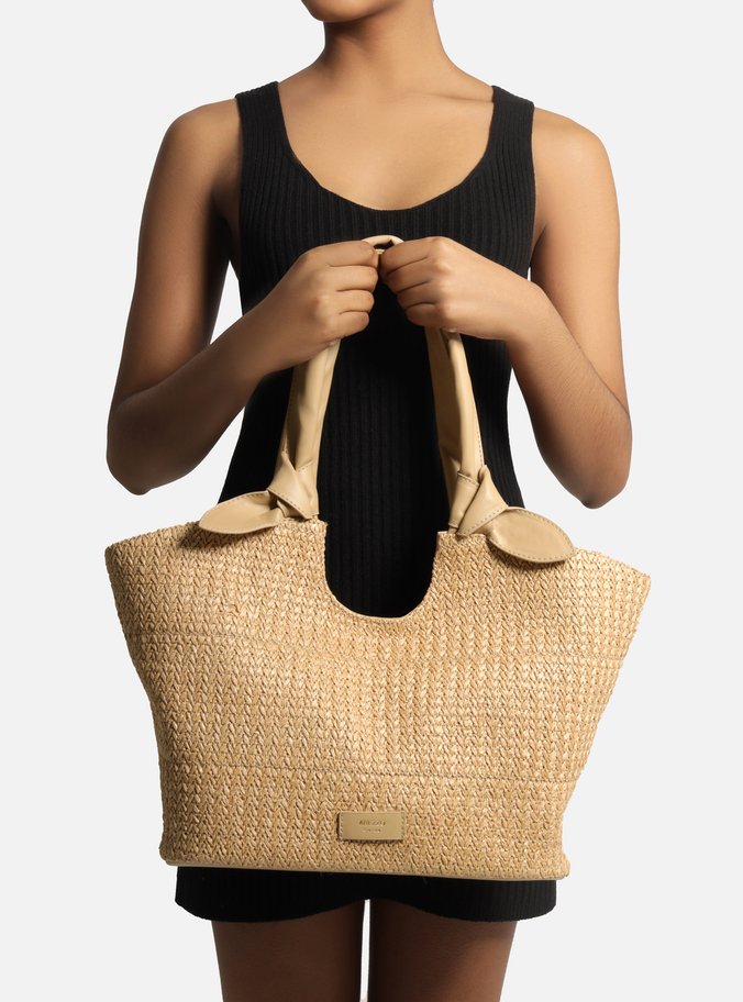 Bolsa Shopping Palha Grande Alças Bege