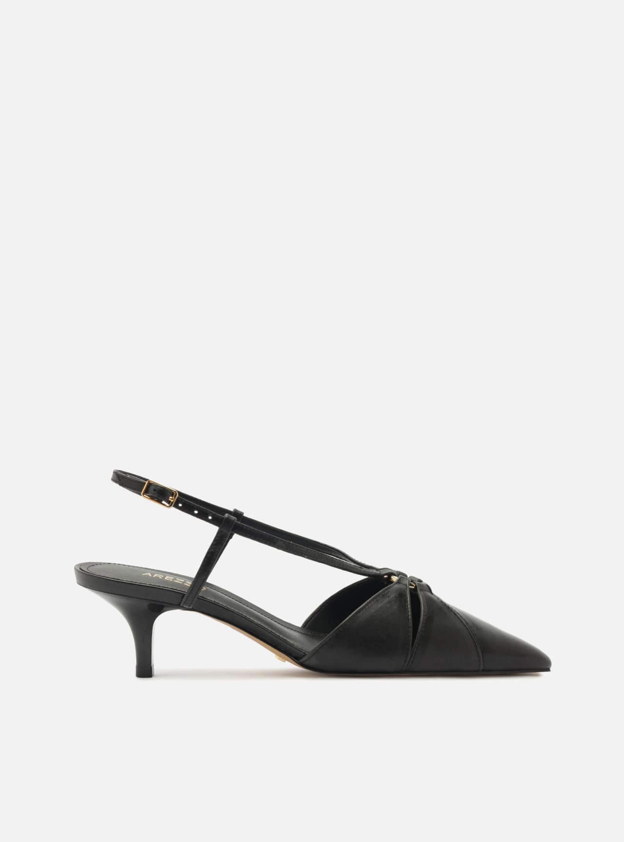 Scarpin Preto Couro Salto Fino Metais Slingback — foto 1