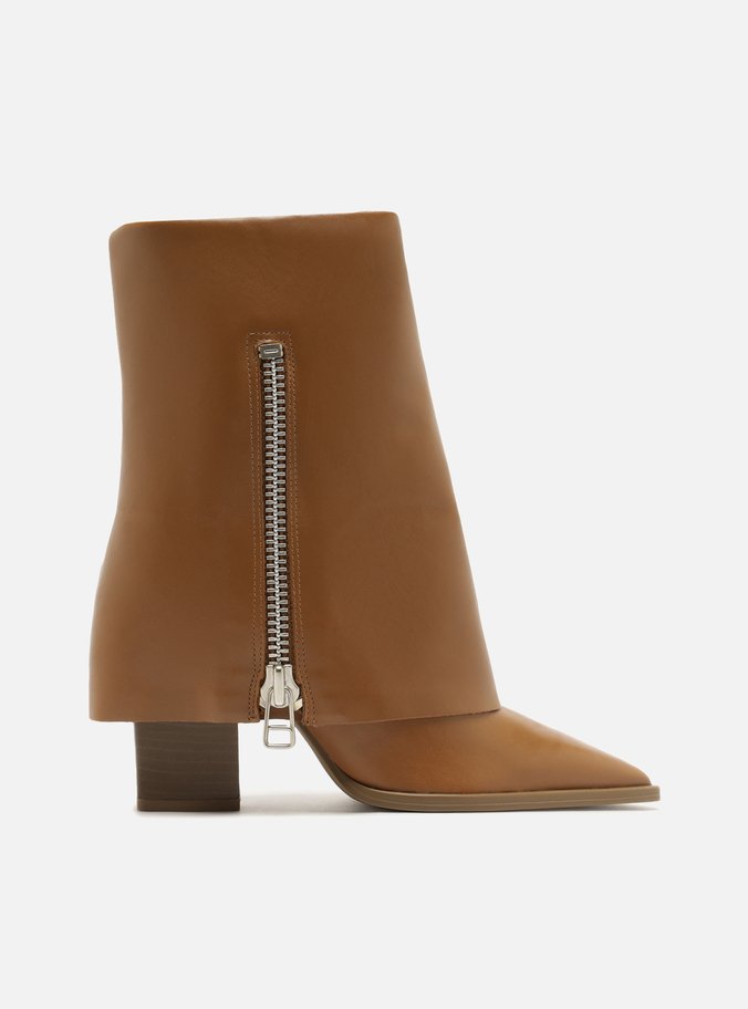 Bota Marrom Couro Cano Médio Capa Zíper