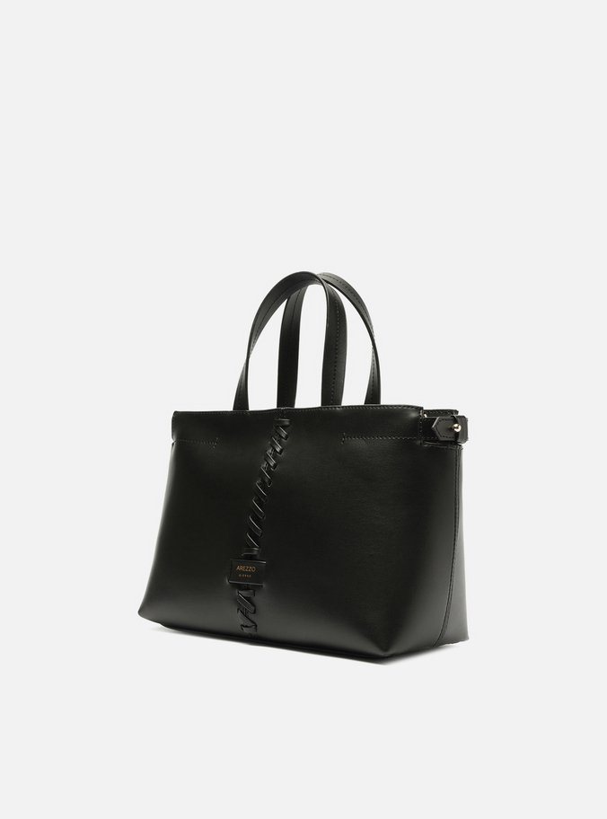 Bolsa Tote Preta Giorno Média Trançado
