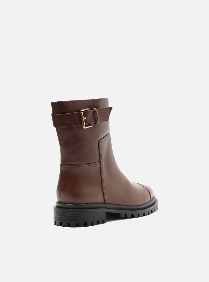 Bota Marrom Couro Cano Curto Tratorada Fivela
