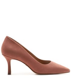 Scarpin Marrom Nobuck Salto Médio Fino Bico Quadrado