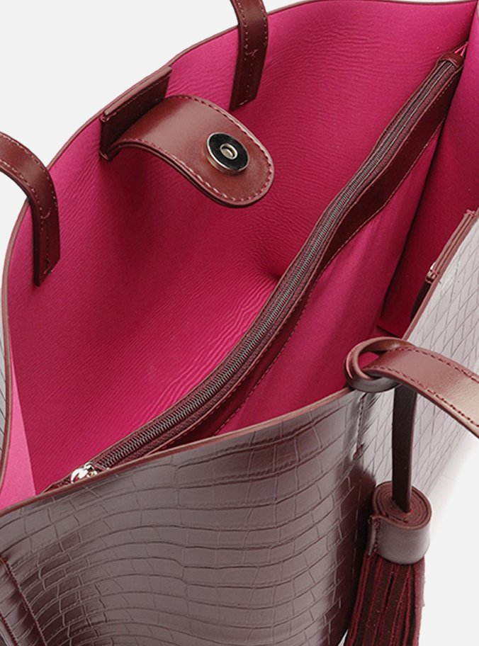 Bolsa Shopping Vinho Croco Grande Barbicacho